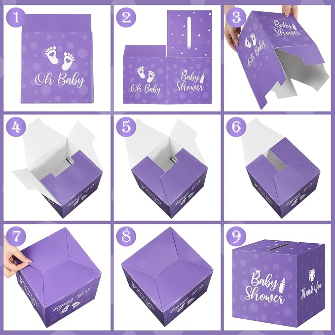 Funrous 51 Diaper Raffle Tickets with Box for Baby Shower Game Invitations Diaper Raffle Card for Gender Reveal Baby Shower Party Decoration Table Centerpiece(Purple Color)