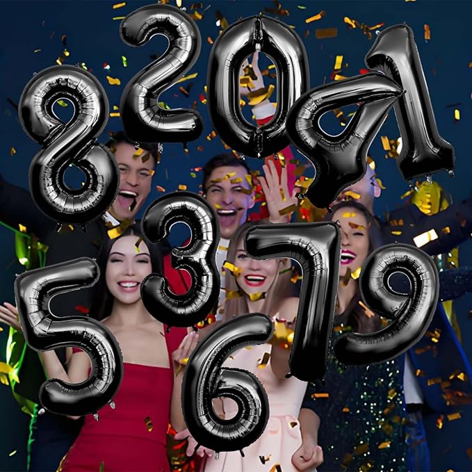 60 Inch Black Number Balloon Large Foil Number Balloons With Base, 0-9 Big Number Balloons for Birthday Party Supplies Decorations
