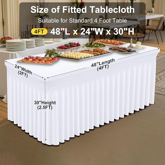 Smiry Spandex Tablecloth, Elastic Fitted Stretch Tablecloth for 4FT Rectangle Tables, Waterproof Washable Table Cover Skirt for Outdoor, Wedding, Banquet & Parties (White, 48Lx24Wx30H Inch)