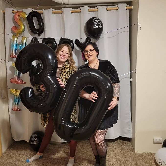 Black Number 0 Balloon for Girls Boys, 40 Inch Large Number 0-9 Foil Mylar Helium Digital Balloons Set for Women Men Birthday Graduation Anniversary New Year Eve Party Decorations Celebration Supplies
