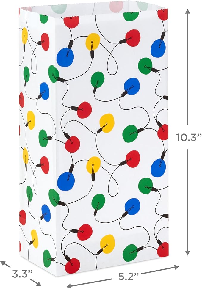 Hallmark Holiday Party Favor and Wrapped Treat Bags (30 Bags: White with Red, Yellow, Blue, Green Christmas Lights) for Christmas, Hanukkah, Classroom Parties, Teacher Gifts, Luminaries, Sack Lunches