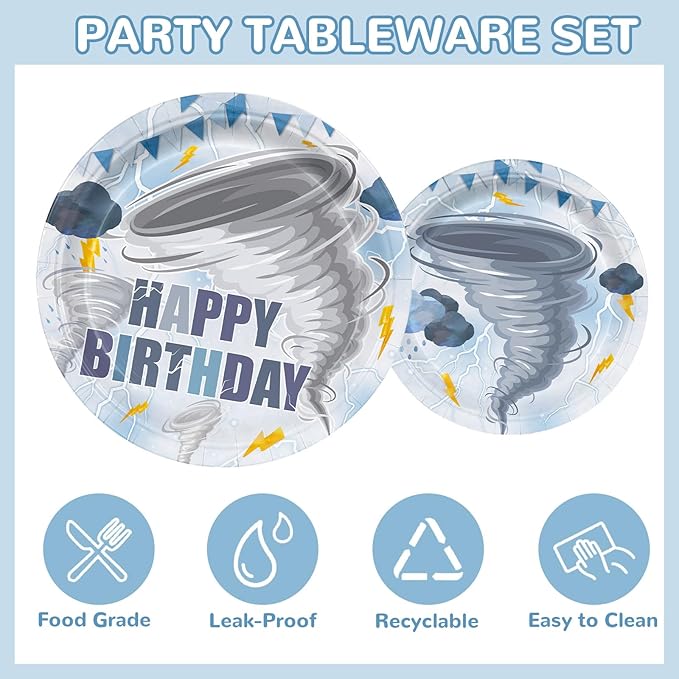 120 Pcs Tornado Birthday Party Decorations Two nado Party Supplies Includ Paper Plates Napkins Cups Forks Knives and Straw Tableware Set Serve 20