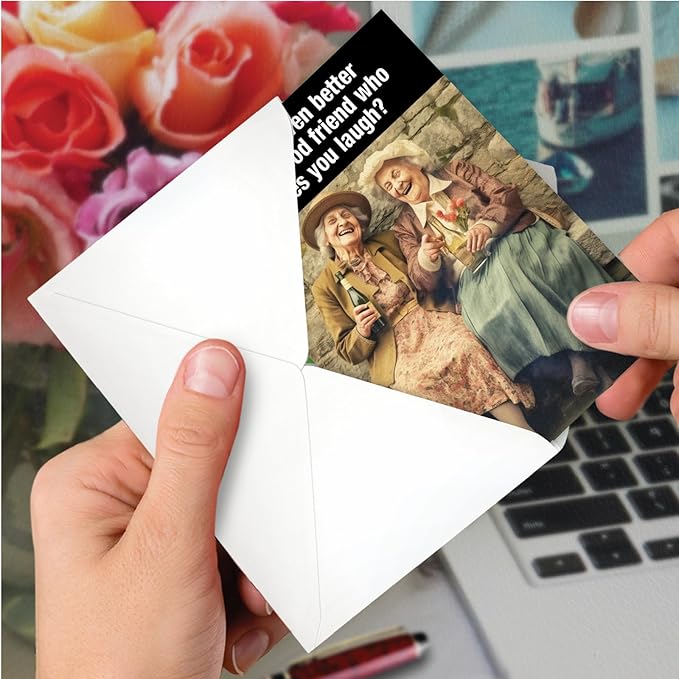 NobleWorks Humorous Birthday Greeting Card with 5 x 7 Inch Envelope (1 Card) Bday Good Friends C10068BDG
