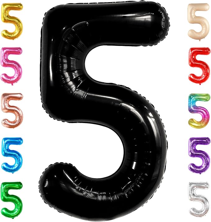 KatchOn, Black Number 5 Balloon Foil - Giant, 40 Inch | 5 Birthday Balloon Black, 5th Birthday Decorations for Boys | Black 5 Number Balloon, 5 Year Old balloon, 5th Birthday Decorations Girl