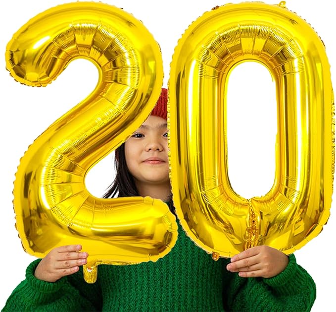 Gold Number Balloons Birthday Balloons - Giant Gold Number 20 Balloon 40 inch, Numbers Balloon 10th Birthday Decorations, Gold Party Supplies for Women Men
