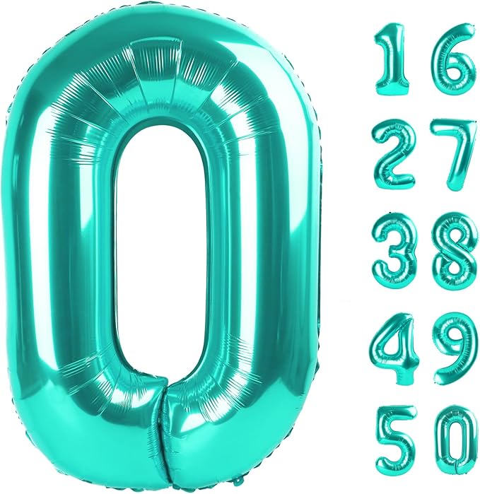 40 Inch Teal Blue Balloon Number 0 Balloons,Jumbo Mylar Foil Helium Balloon for 10 20 30 40 50 60 70 80 90 100 2025 Birthday Digital Balloons for Birthday Party,Wedding Anniversary Party Decorations
