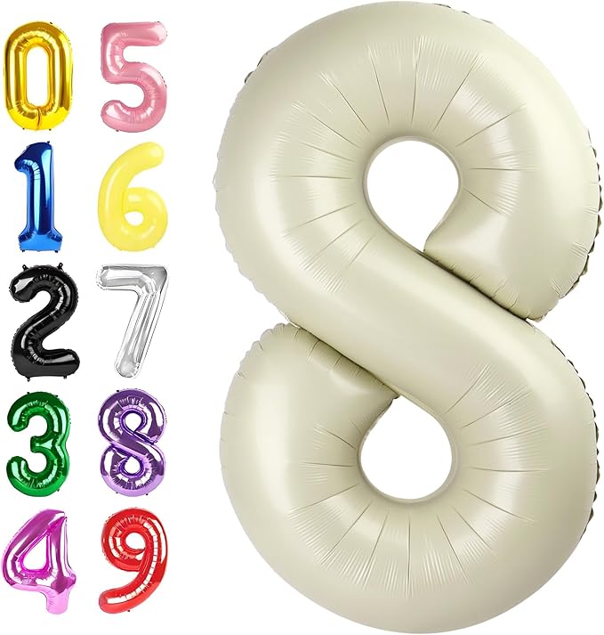 Balloon 8 Numbers, 40 Inch Cream Fiol Large Ballon for Women And Men, Balloons Decoration for Happy 8 18 28 80 Birthday, Wedding Anniversary, Christmas, New Year, Halloween Party Decoration