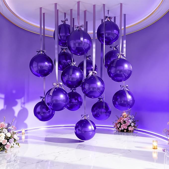 14 Pcs Dark Purple Round Foil Balloons 22/15/10 4D Ball Balloons Purple Metallic Balloon Ornament Mylar Balloon Chrome for Birthday Graduation Wedding Anniversary New Year Disco Party Decor