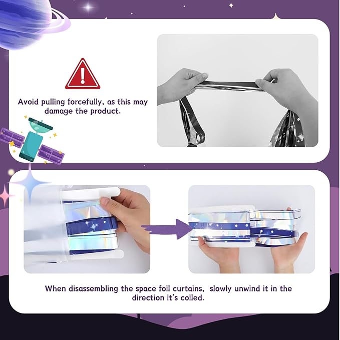 3 PCS Purple Galaxy Foil Curtains Backdrop for Space Themed Party Decorations, 3.3 x 6.6 ft Pink Tinsel Curtains, Foil Fringe for Photo Booth, Outer Space Birthday or Party
