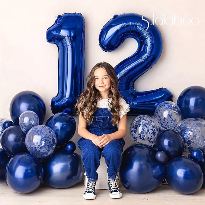 40Inch Navy Blue Number 12 Balloon Large Helium Royal Blue Number Balloons 0-9 Giant Digital 12th Foil Mylar Big Party Balloon for Boy Birthday Party Anniversary Graduation Decorations