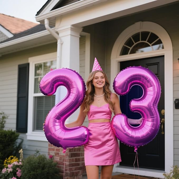 40 Inch Large 23 Balloon Numbers Rose Purple Big Foil Number Balloons Giant Helium Happy Birthday Party Decorations for Man and Women, Huge Mylar Anniversary Party Supplies