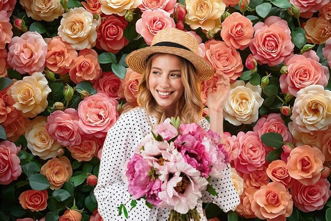 CYLYH10X8FT Floral Backdrop Pink Rose Green Leaves Wall Background Girls Princess Birthday Baby Shower Wedding Cake Table Decoration Banner D904