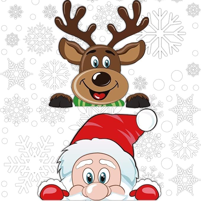 300 PCS 8 Sheet Christmas Snowflake Window Cling Stickers for Glass, Xmas Decals Decorations Holiday Snowflake Santa Claus Reindeer Decals for Party (Pack of 2)