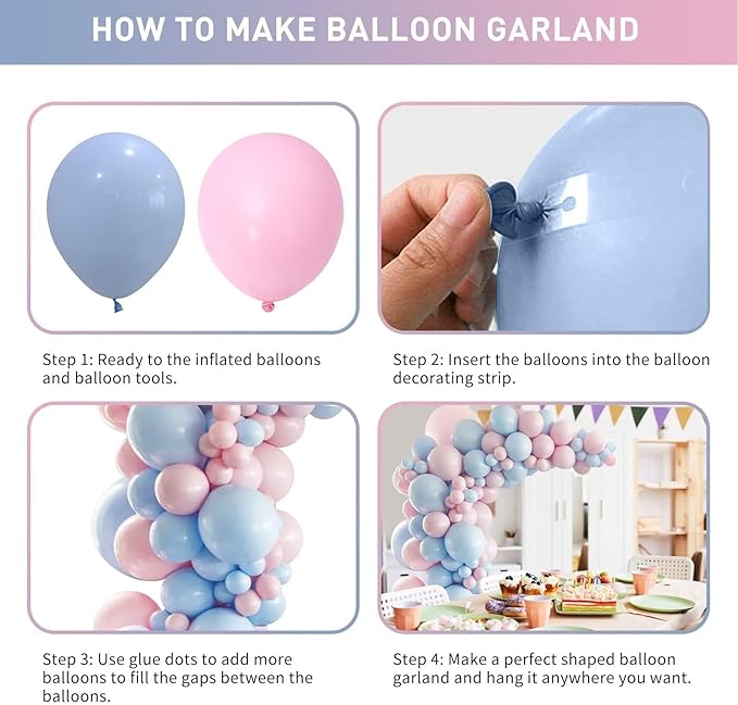 Pink and Blue Balloon Arch Kit, 100pcs Light Blue Macaron Pink Balloon Garland Kit for Gender Reveal, Different Sizes Baby Blue Pastel Pink Balloons for Baby Shower Wedding Birthday Party Decorations