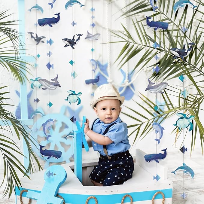 Cheerland Sea Animal Birthday Decorations Under The Sea Party Decorations Whale Party Ocean Creature Garland Hanging Geometric Nautical Turtle Orca Garland Ocean Party Marine Life Aquarium Classroom