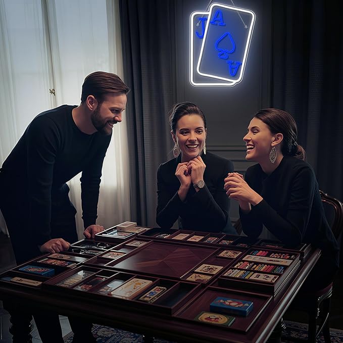 Gamerneon Playing Cards Neon Signs for Wall Decor Poker Teens Led Neon Light Blue White Usb Light Sign for Bedroom Casino Bar Hotel Play Room Birthday Party Decor