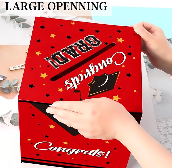 Graduation Card Box, Graduation Party Decorations 2025, Red Graduation Box, Graduation Card Holder, Foldable Cardboard Congrats Grad Card Gift Box for Graduation Party Supplies Party Favors