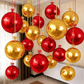 Togvu Red Gold Round Foil Balloons, 16PCS Different Sizes 4D Metallic Balloon Large Sphere Mirror Ball Balloons for Prom Graduation Christmas New Year Birthday Party Ceiling Decorations Supplies