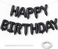 16 Inch Happy Birthday Banner Balloon - Black Letters Foil Balloons With Ribbon, Self Inflating Letter Balloon Bunting for Men Women Birthday Party Decorations Supplies