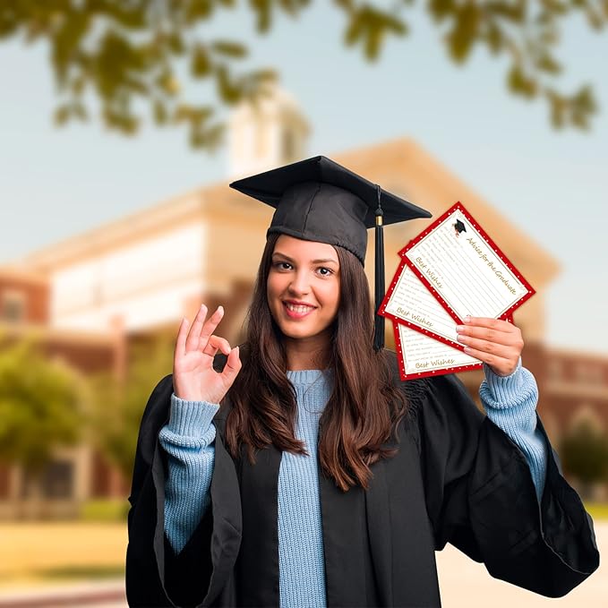 Graduation Wish & Advice Cards - 50PCs Graduation Party Supplies Advice Cards for Class of Graduation Party, Graduation Favors Cards for High School/College/Senior School, 4x6 in, Red