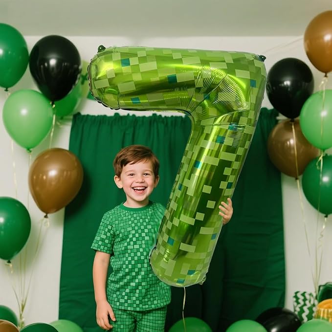 Green Number Balloons, Gaint Green Pixel Number 1 Balloon 40 Inch Dark green 1 Balloon for Boys Girls Kids 1st Birthday Party Decoration