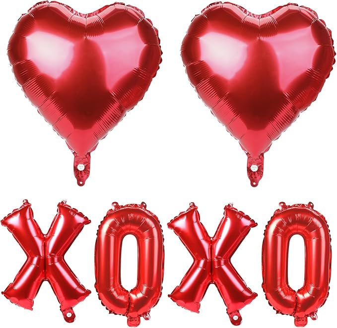 16 Inch Red XOXO Letter Balloons Red Heart Foil Balloons Valentines Day Party Decorations Favors Supplies Valentine Galentines Wedding Ceremonies Bridal Shower Balloon Banner Wall Decor Photo Props