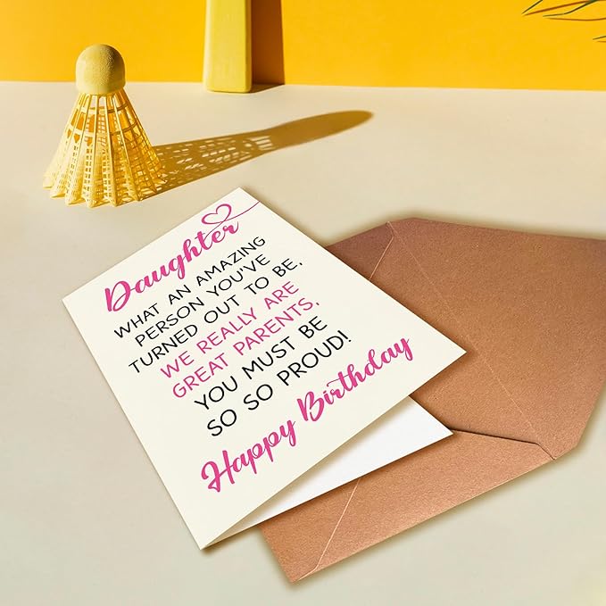 Cute Birthday Card from Mom and Dad to Daughter, Great Parents, Wonderful Daughter, Love Card with Envelope