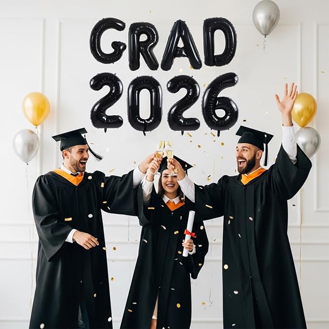 TONIFUL Graduation Balloons 16 Inch Black Grad Balloons 16 Inch Black Large Number 2026 Foil Balloons for 2026 Graduation Party Graduate Congratulations 2026 Congrats Grad Decorations