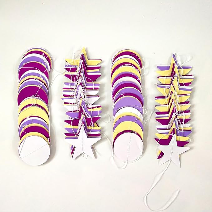 Party Decorations 52 Ft Big Star Garland Circle Dots Garland Paper Backdrop Streamer for Graduation Birthday Bachelorette Engagement Wedding Bridal Shower Baby Shower (Purple Set)