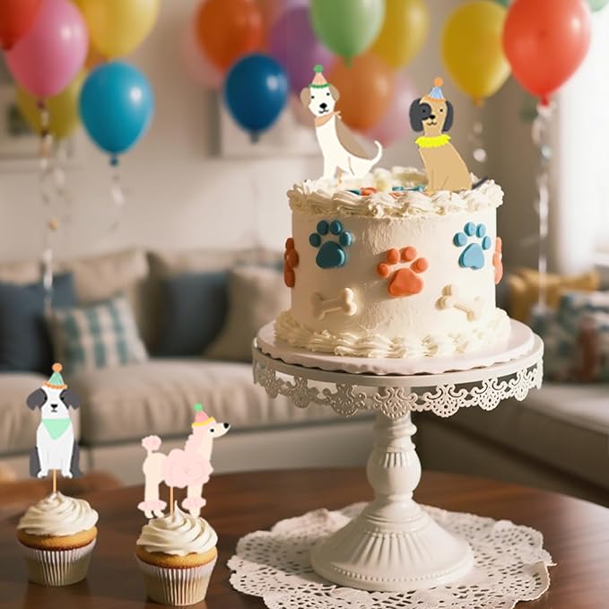 Dog Themed Happy Birthday Banner 12PCS Pet Dog Cupcake Toppers Baby Shower Party Supplies (Banner+Cupcake Toppers)