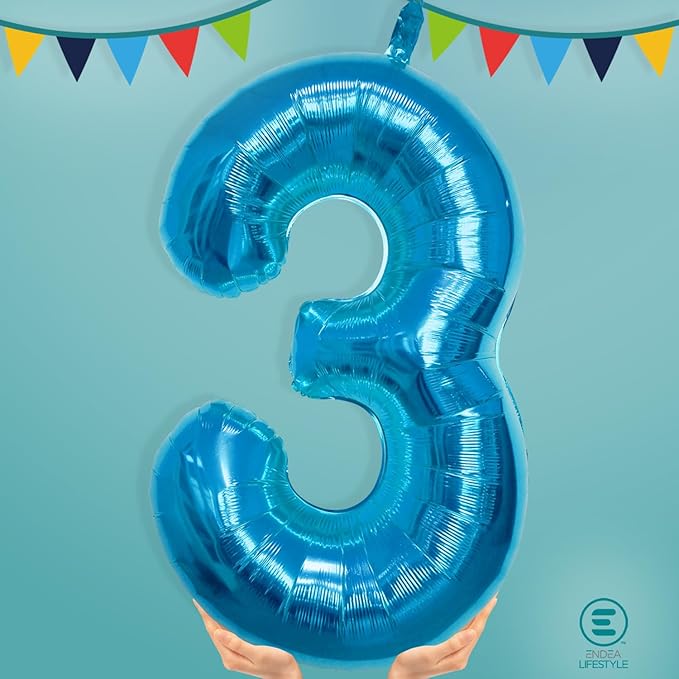 40 Inch Large Blue Number Celebration and Decoration Balloon for Birthday Parties, Graduations, Anniversaries, Weddings, Photo Shoots, Special Events - Helium Foil Mylar (Blue Number 3)