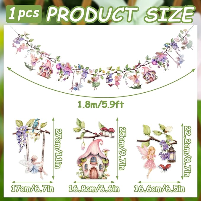 Fairy Party Decorations, Fairy Décor, Flower Banner for Fairy Birthday, Girls Baby Shower, First Birthday, Garden Party Celebration, Outdoor Indoor Fairy Tale Decorations