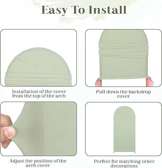 3-Piece Arch Backdrop Cover, Stretchy Spandex Wedding Arch Covers 4FT, 5FT, 6FT for Round Chiara Arch Stand, Green Arch Cover for Photo Background Happy Birthday Party Banquet Ceremony Decor