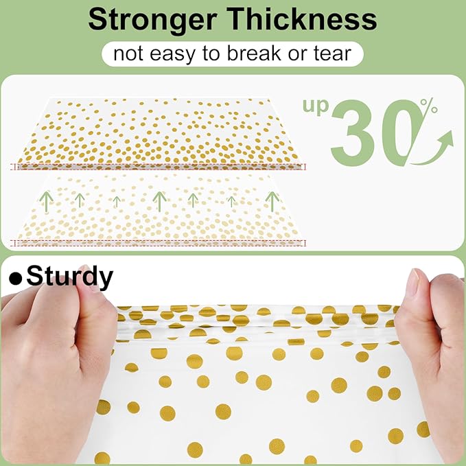 misaya 10 Packs Dot Disposable Table Cloth, 54 x 108 Inch Waterproof Plastic Tablecloth, Rectangle Gold Dots in White Table Covers for Easter, Picnic, Birthday, Party
