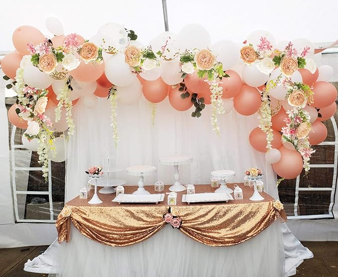 Lvydec Artificial Peony Flower Garland - 6ft Silk Peony Garland with Champagne and White Flowers for Wedding Party Table Decoration