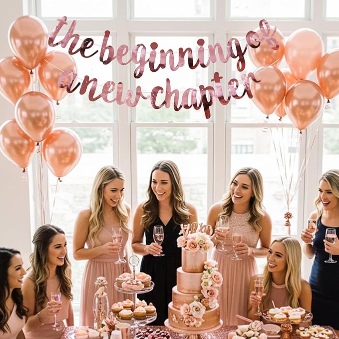 BEISHIDA Double-Sided Rose Gold The Beginning of A New Chapter Banner,Farewell Book Themed Housewarming Party Congratulations Decorations,Going away party Retirement Garland,Graduation Sign 2026 Banner