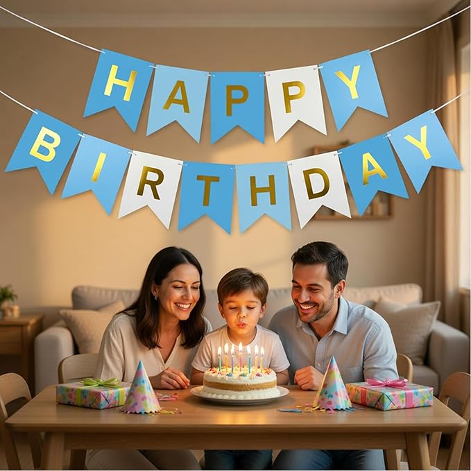 Blue Happy Birthday Banner,Navy Blue and Gold Party Decorations Sigh for Birthday Decor,Backdrop Birthday Party Supplies,No DIY for Girls Boys Kids and Women Party Hanging