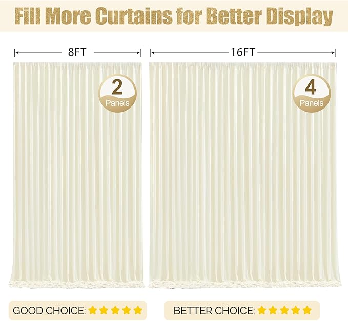 16x10FT Ivory Backdrop Curtains for Wedding Parties, Wrinkle Free Polyester Photography Backdrop Drapes for Wedding Baby Shower Birthday Parties Stage Background Stand Decorations 4x10ft,4 Panels