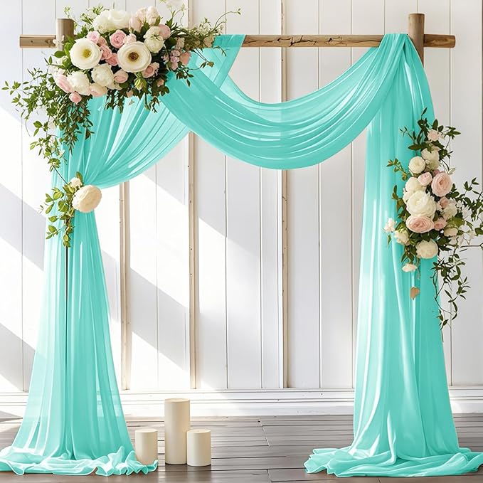Wedding Arch Draping Fabric 30'' x 18FT Sheer Chiffon Arch Drape Backdrop 2 Panel Teal Drapes for Easter Bridal Shower Baby Shower Photo Booth Church Decor Birthday Party Outdoor Decoration
