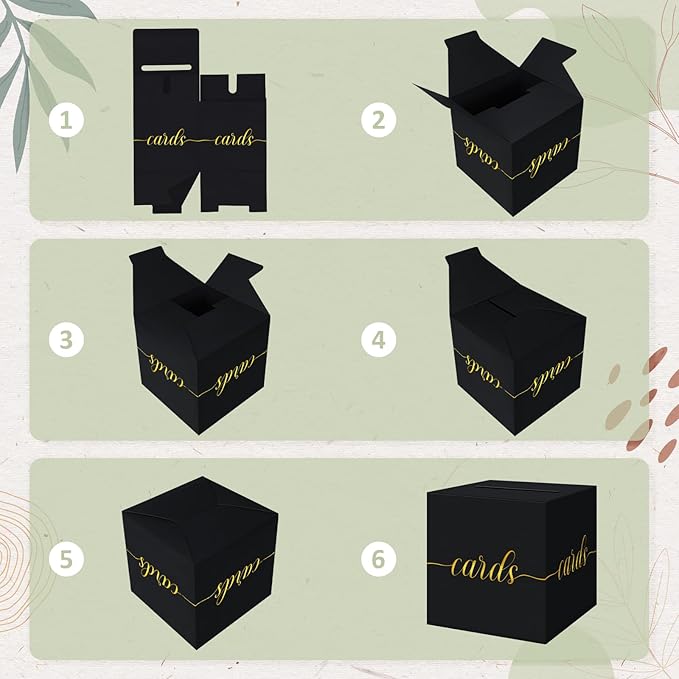 QIKSION Black Graduation Card Box, Gold Foil Gift Card Box for Party Decorations, Wedding Reception, Birthday, Baby & Bridal Shower, Anniversary, Retirement