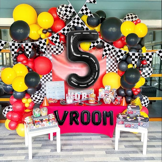 134pcs Balloons Race Car Birthday Party Supplies Decorations for Boys - Racing car Theme Party Supplies Happy Birthday Racecar Number Balloons Garland Kit Vroom Birthday Party Decorations