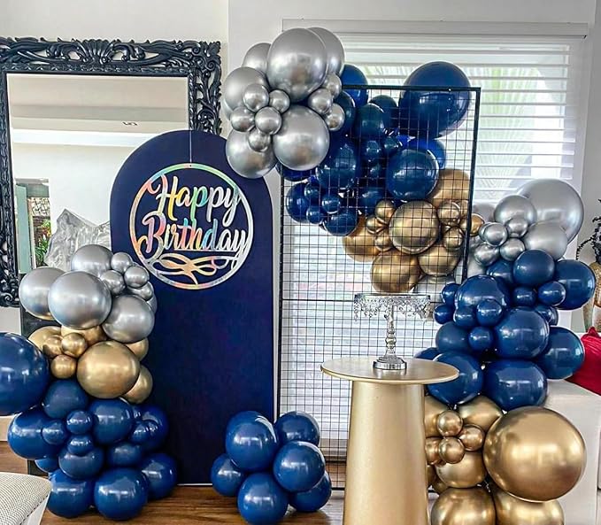 Blue White Gold Balloons Garland Arch Kit, 141Pcs Latex Balloons Different Sizes 18 12 10 5 Inch for Birthday Baby Shower Gender Reveal Wedding Party Decoration