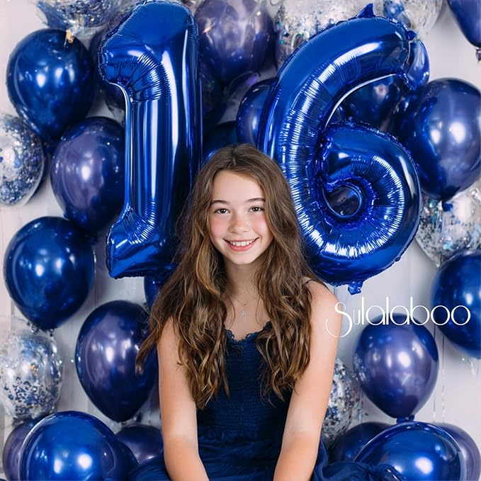 40Inch Navy Blue Number 16 Balloon Large Helium Royal Blue Number Balloons 0-9 Giant Digital 16th Foil Mylar Big Party Balloon for Boy Birthday Party Anniversary Graduation Decorations