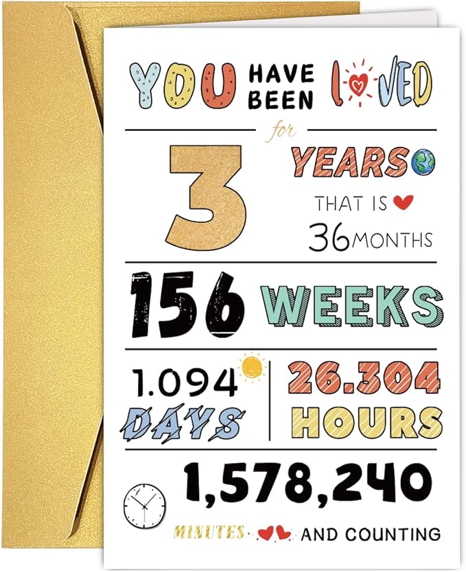 Cute 3rd Birthday Card for Girls Boys, Ideal 3rd Birthday Gift from Mom Dad, 3 Years Old Birthday Card Gift For Son Daughter Children, Three Years Old Birthday Decorations for Grandson Granddaughter