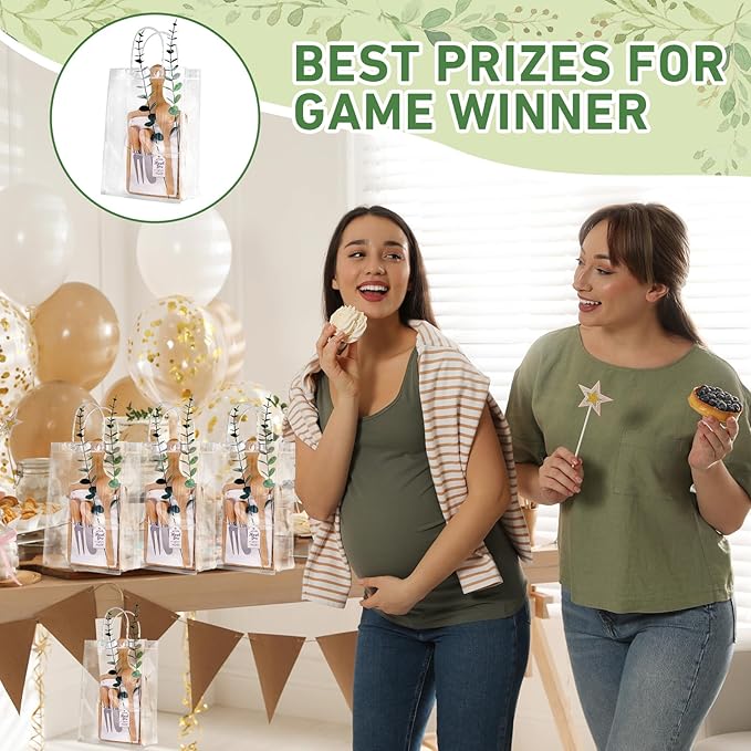 Baby Shower Prizes for Game Winners Bamboo Cheese Board Spoon Fork Butter Spreaders Plaid Towel Thank You Card and Gift Bags for Baby Shower Wedding Bridal Shower Favors (Bamboo, 10 Sets)