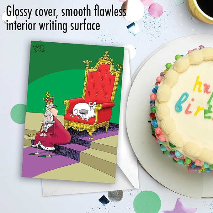 NobleWorks Funny Birthday Greeting Card with 5 x 7 Inch Envelope (1 Card) Bday King's Dog C11082BDG