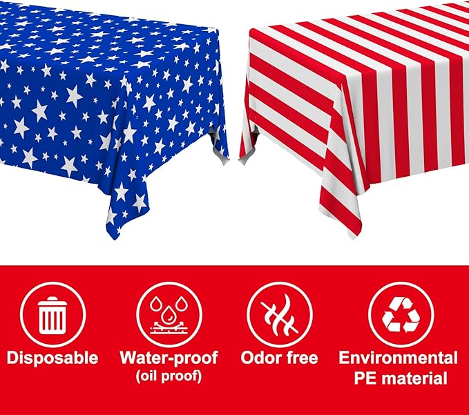 4th of July Party Decorations Set-American Flag Patriotic Theme Kit for Independence & Election Day Decorations, Disposable Plastic Tablecloth - for American Patriotic & 4th of July Decorations,2PCS