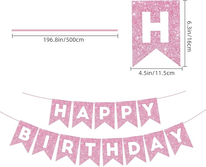 Hooqict Happy Birthday Banner Pink Birthday Decorations for Girls Women 1st 2nd 3rd 13th 21th 30th Pink Party Banner Garland Sign Party Supplies Wall Porch Door Hanging Decor