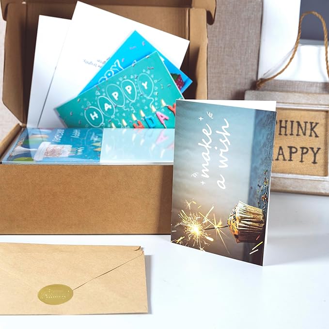 160 Happy Birthday Cards with Envelopes, Birthday Cards Bulk with Short Generic Message Inside, 20 Unique Designs, 4x6 inches, Birthday Cards Assortment for Business and Personal