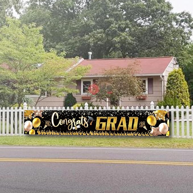 Large Banner and Backdrop for Party, Yard, Garden – Party Supplies for Indoor/Outdoor (Graduation Black)